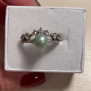 Princess Tiara Adjustable Ring with Teal Pearl NIB